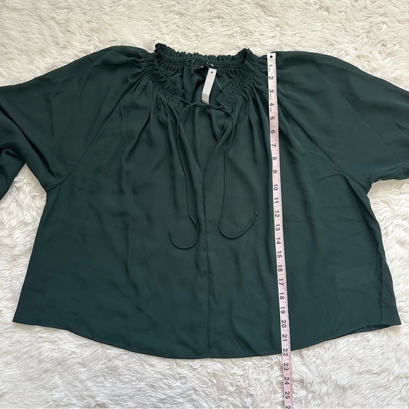 Madewell Blouse Long-Sleeve Tie-Neck Top Semisheer Luxury Forest Green M NWT New - Picture 11 of 12